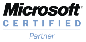 Black and blue words that say Microsoft Certified Partner